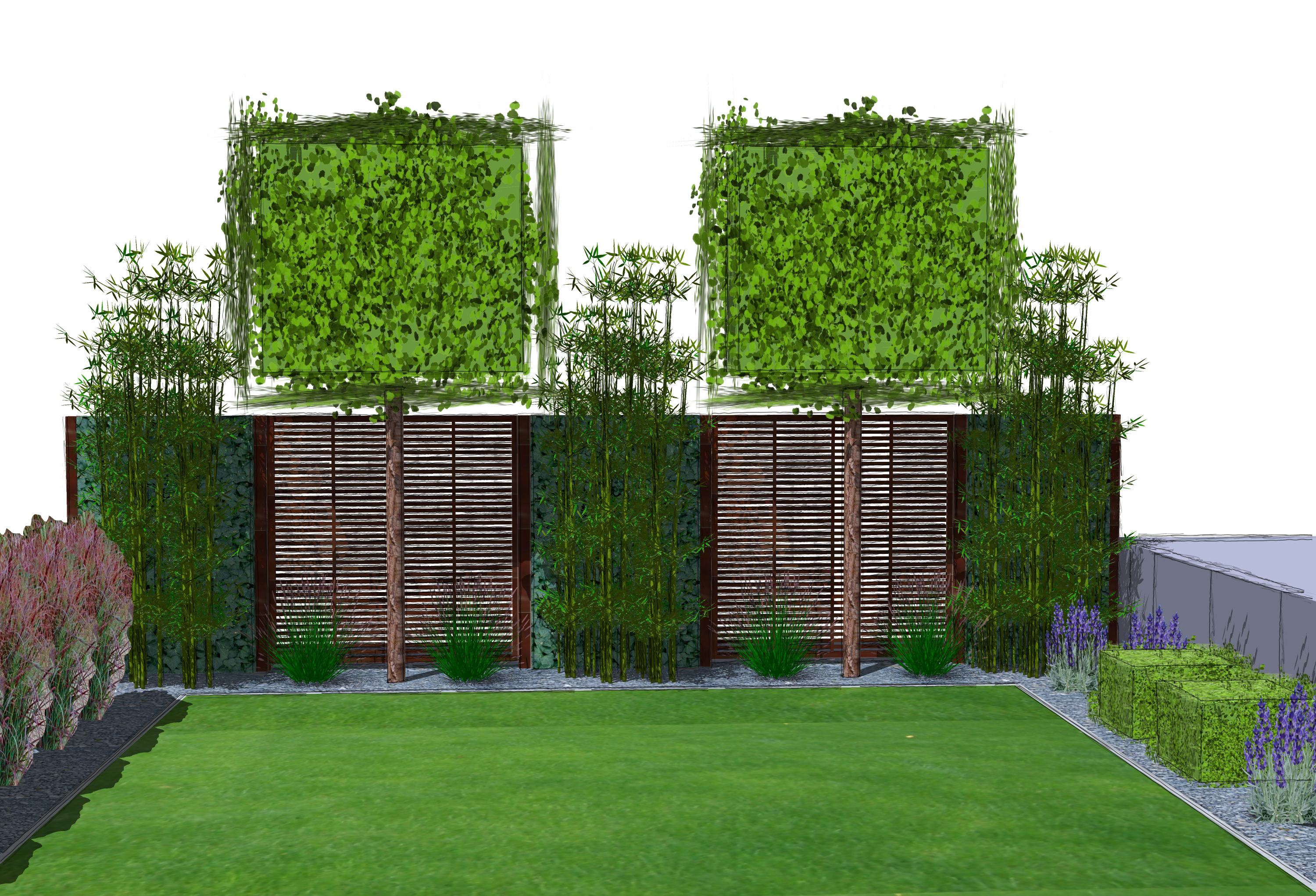 Sichtschutzkombinationen Teil 5 – Spalierbäume, Hecke am laufenden Meter, horizontale Verlattung und Bambusbepflanzung