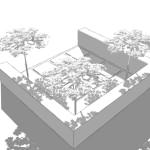 moderner Patio mit Dachplatanen und Sitzplatz aus Grossformatplatten