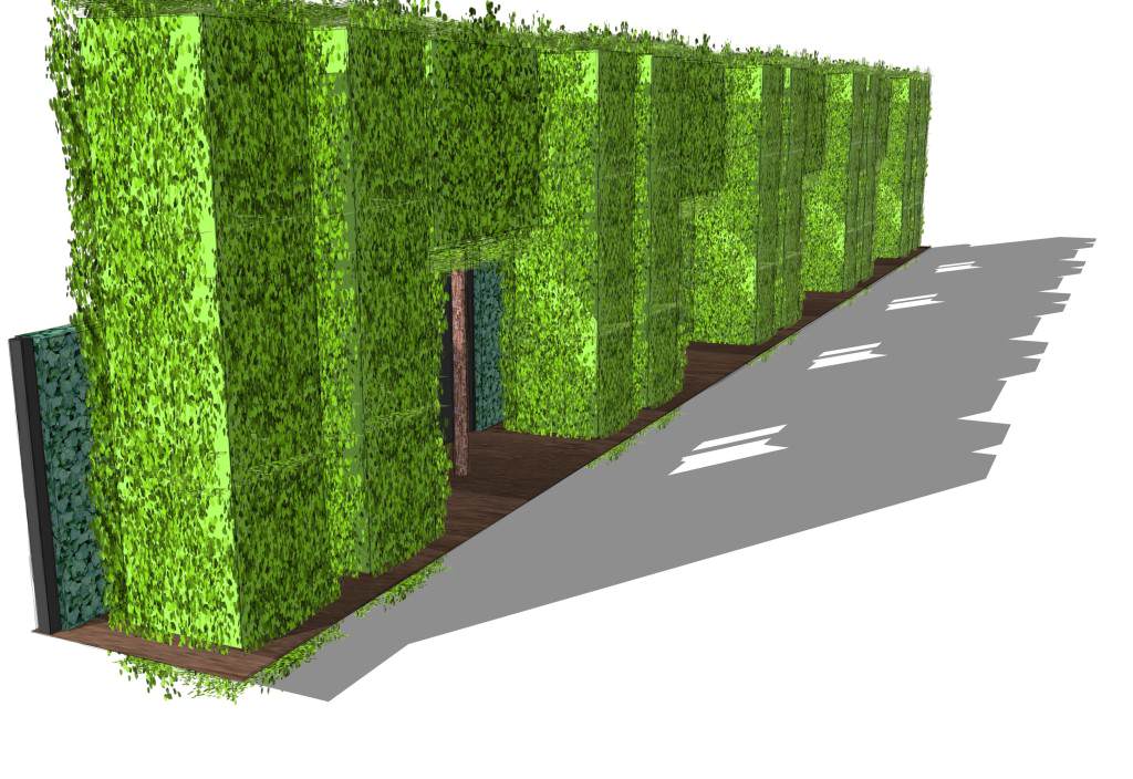 Sichtschutz-HPL, Hecke-am-laufenden-Meter, Spalierbäume und kastenförmig geschnittene Säulenbäume